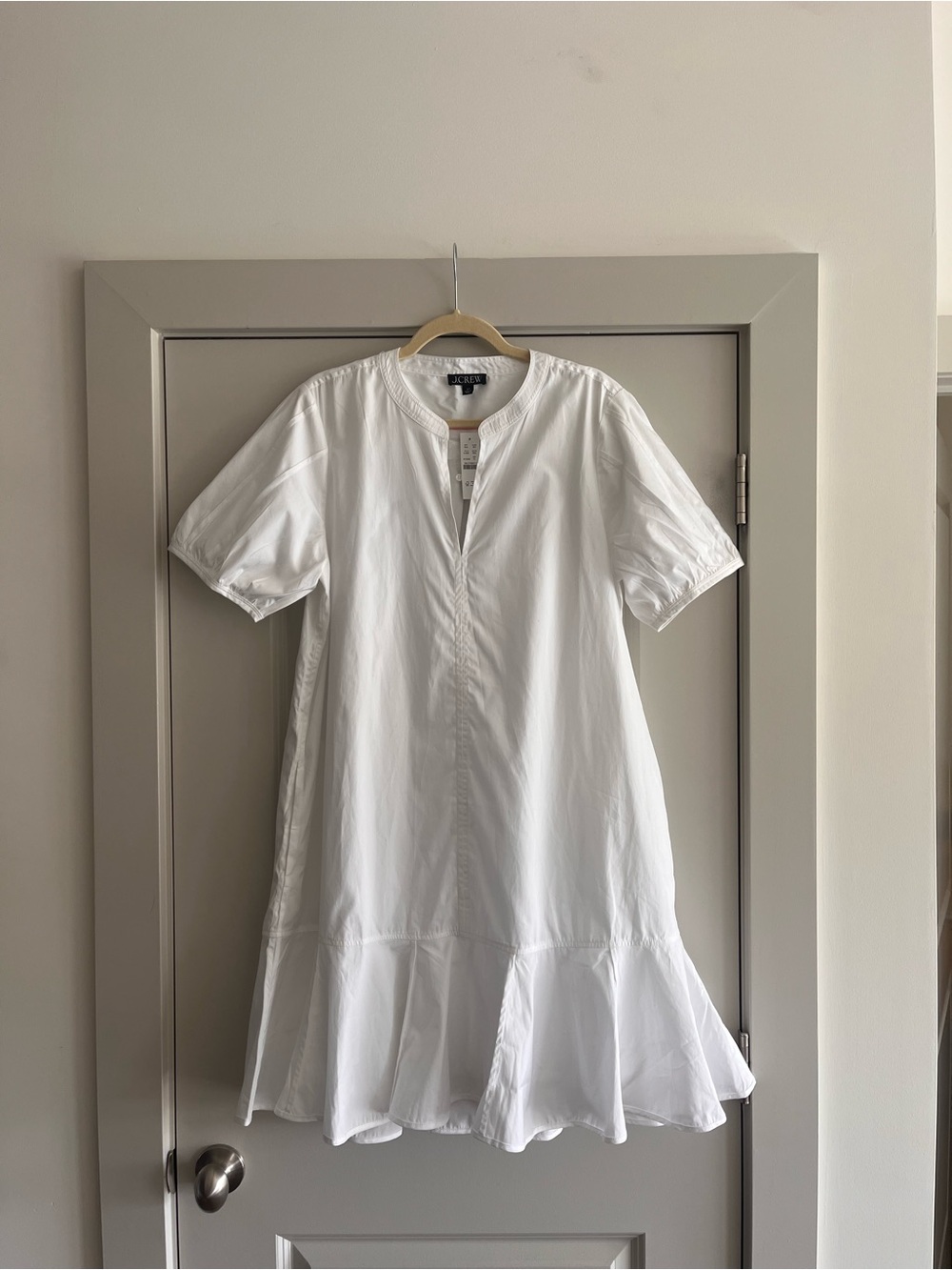 J. Crew White Short-Sleeve Ruffle-Hem Mini Dress